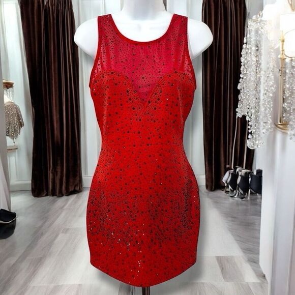 Gold Label Red Black Beaded Sleeveless Bodycon Mini Dress (S) - Picture 8 of 9